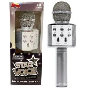 Microfone Sem Fio Bluetooth Karaokê Star Voice - Prata - Zoop Toys