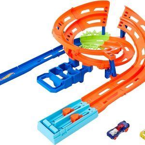 Hot Wheels Action, Pista de Brinquedo Circuito Giro Veloz com Lançadores e 2 Carrinhos em Escala 1:64