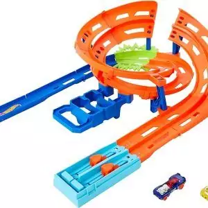 Hot Wheels Action, Pista de Brinquedo Circuito Giro Veloz com Lançadores e 2 Carrinhos em Escala 1:64