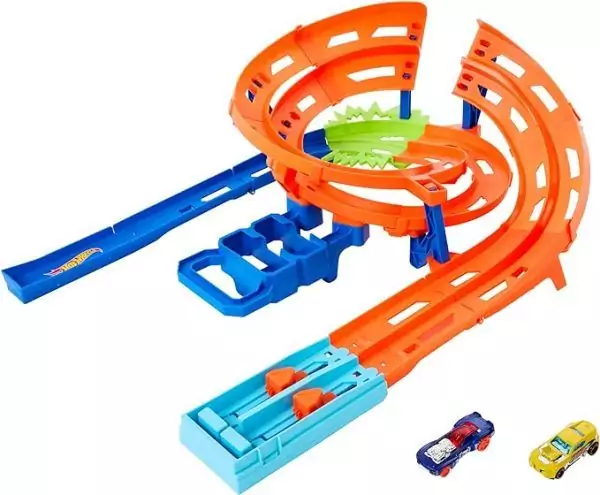 Hot Wheels Action, Pista de Brinquedo Circuito Giro Veloz com Lançadores e 2 Carrinhos em Escala 1:64