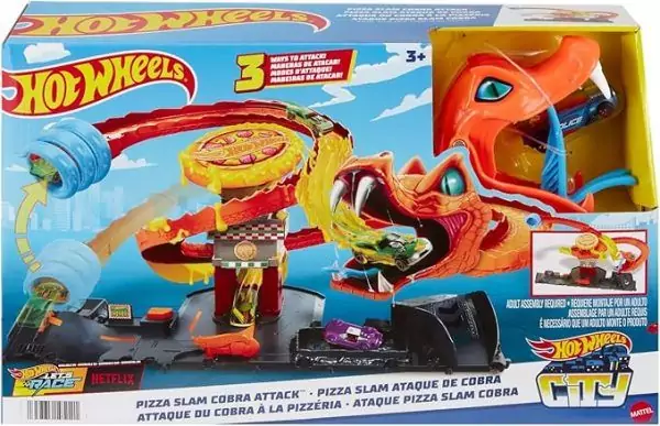 Hot Wheels City, Pista Ataque de Cobra vs Pizzaria e 1 Carrinho em Escala 1:64