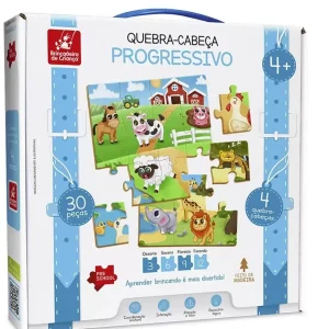 Quebra-Cabeça Progressivo 30 Peças em M.D.F - Brincadeira de Criança