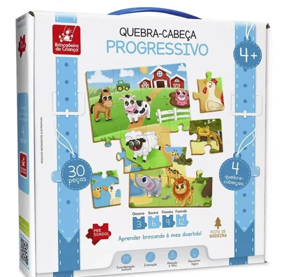 Quebra-Cabeça Progressivo 30 Peças em M.D.F - Brincadeira de Criança