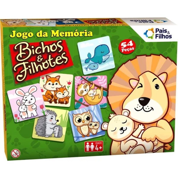 Jogo da Memória Bichos e Filhotes 54 Peças - Pais & Filhos