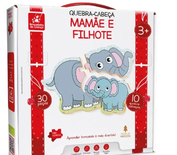 Quebra-Cabeça Mamãe e Filhote 30 Peças em M.D.F - Brincadeira de Criança