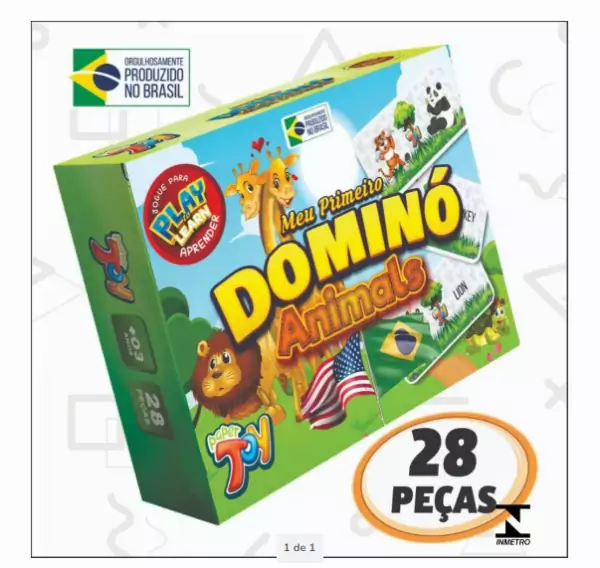 Meu Primeiro Dominó Animais em Inglês - Paper Toy