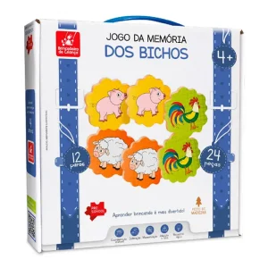 Jogo da Memória Dos Bichos 24 Peças em M.D.F - Brincadeira de Crianças
