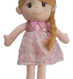 Pelúcia Boneca de Pano Vestido Florido Rosa - Fofy Toys