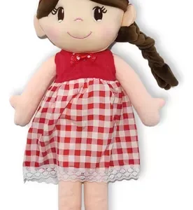 Pelúcia Boneca de Pano Vestido Xadrez Vermelho - Fofy Toys