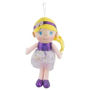 Pelúcia Boneca de Pano Loira Vestido Florido Roxo - Fofy Toys