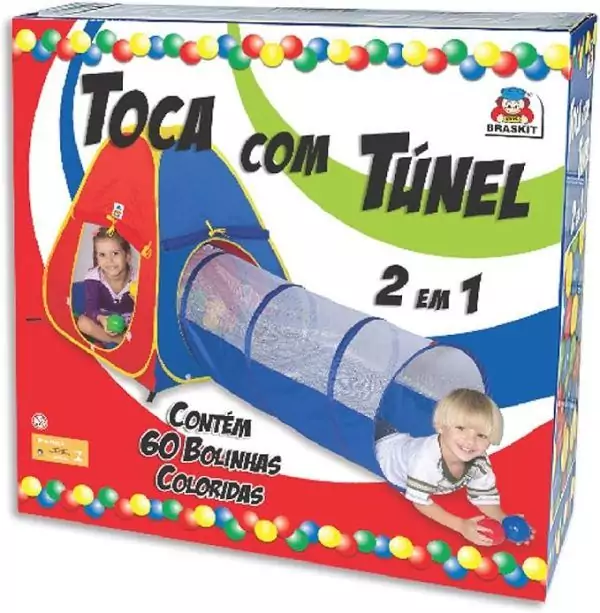 Toca com Túnel 2 em 1 com 60 Bolinhas - Braskit